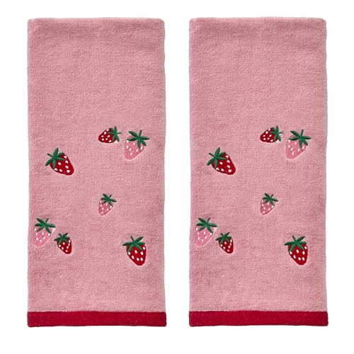 SKL Home Strawberry Toss 100% Cotton Embroidered 2pc Hand Towel Set, Decorative for Bath/Kitchen/Bar & Gift, Pink
