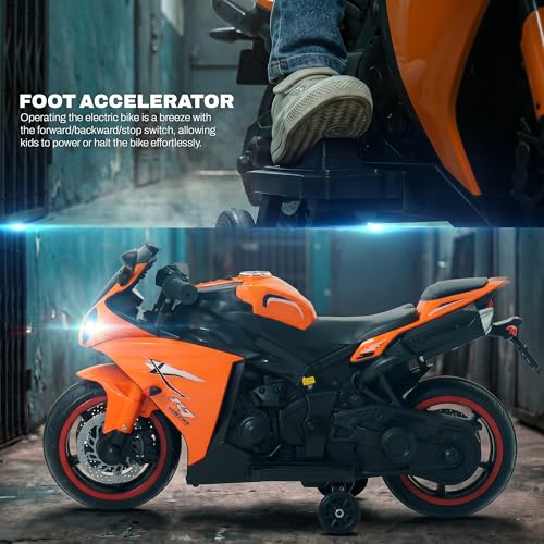 Image of Baybee R7 Baby Electric Bike for Kids with Foot Acceleration | Rechargeable Ride on Baby Bike with LED Lights & Music | Toddler Battery Operated Bike for Kids to Drive 1 to 3 Years Boys Girls (Orange)