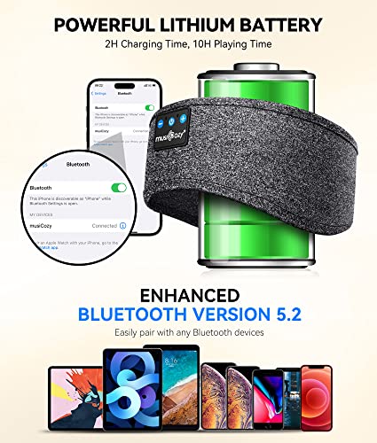 MUSICOZY Sleep Headphones Bluetooth Headband, 14 Hours Playtime Headband Headphones, Sports Sweat Resistant Headphones Headband with Hi-Fi Stereo for Workout Running