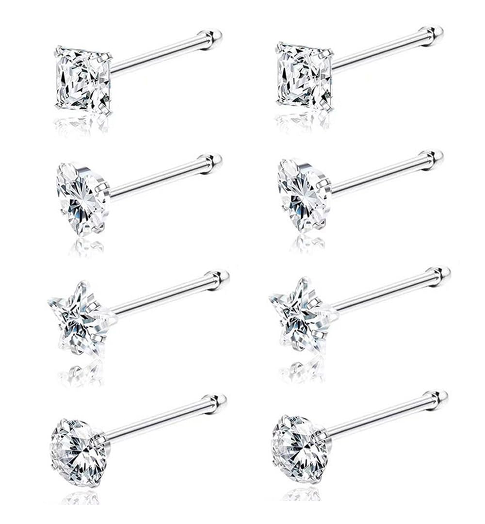 SEEDRILL8Pcs 20G Nose Rings studs for Woman Hypoallergenic Nose Studs 316L Surgical Steel with Gold Plated Nose Piercings Jewelry 3mm CZ L Shape Nose Rings 20 Gauge Nose Stud Nose Screw Studs