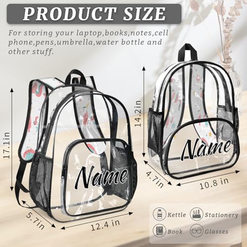Personalized Clear Large Backpack for Stadium Events Custom Transparent Backpacks PVC Plastic See Through Clear Bag for Concerts Work Festival Travel Cute Ballerina Unicorn3