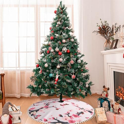 Jupe de sapin de Noël rustique 121 cm tapis double couche avec pompons - 8