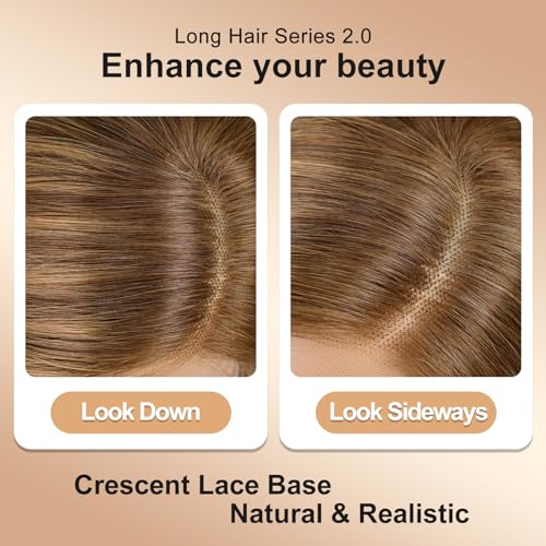 Image of KKU 18 Inch Brown and Gold Ombre Human Hair Wigs for Women,Human Hair Wigs With Bangs,Lace Front Wigs Human Hair