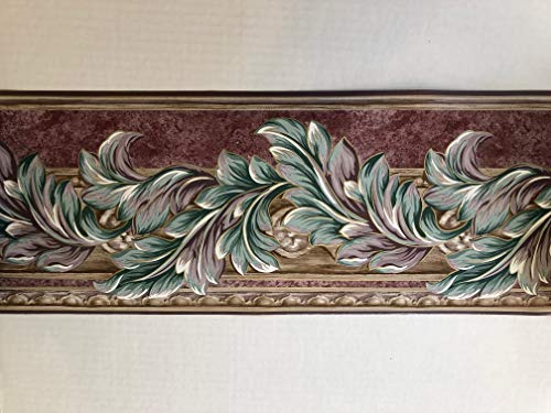 Sunworthy 138219 Scroll Leaf In Shades Of Teal And Plum Wallpaper Border, Pink #TOP1
