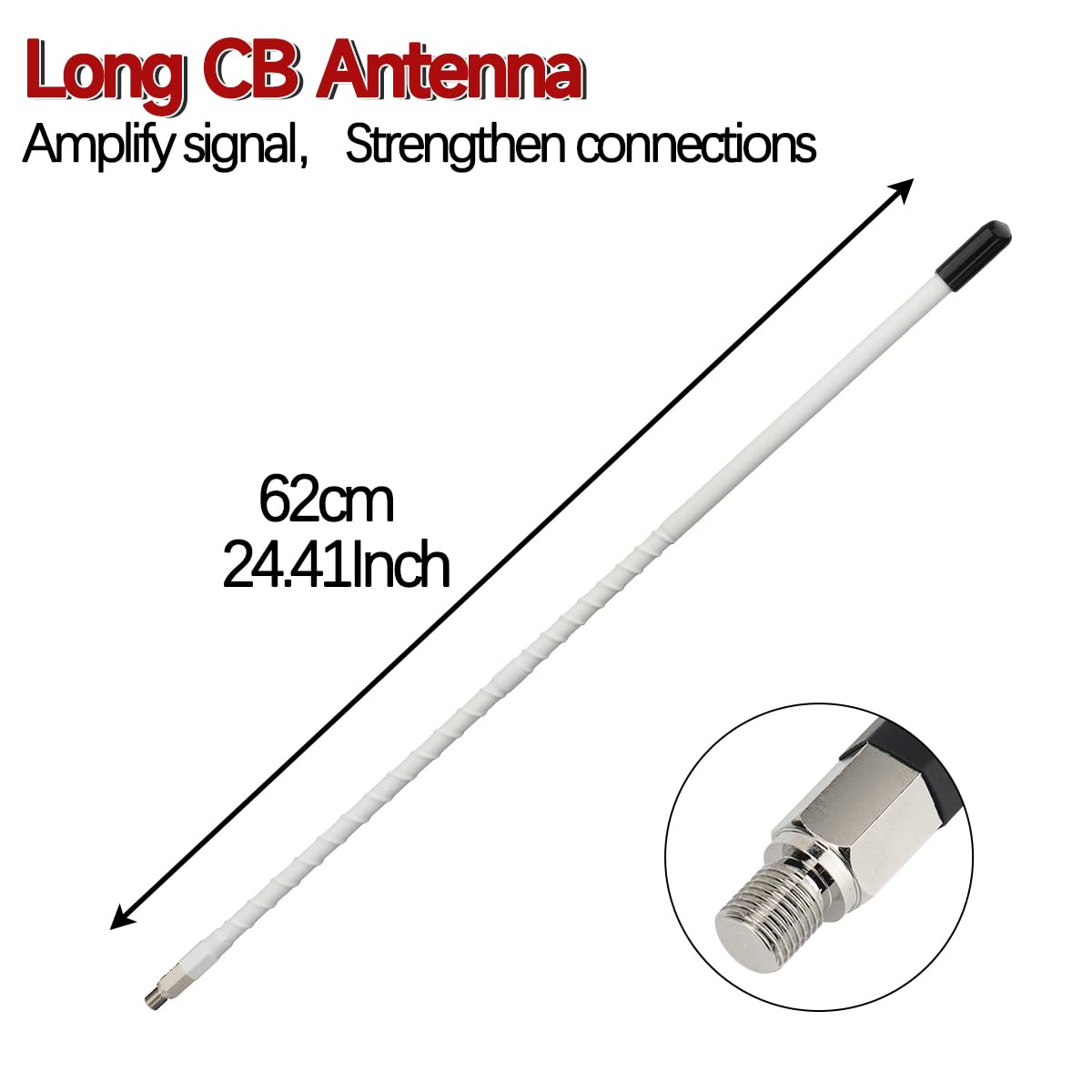 CB Radio Antenna Whip Fiberglass Antenna Kit 2’ Foot Long Range with SO239 Stud,Single Groove Mount,Heavy Duty Stainless Steel Spring