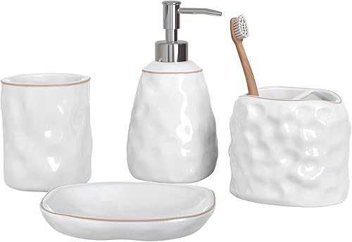Juego de 4 accesorios de baño, soporte de cerámica para cepillos de dientes, dispensador de jabón, vaso, jabonera para encimera de tocador de baño, disponible en Yaxa Venezuela