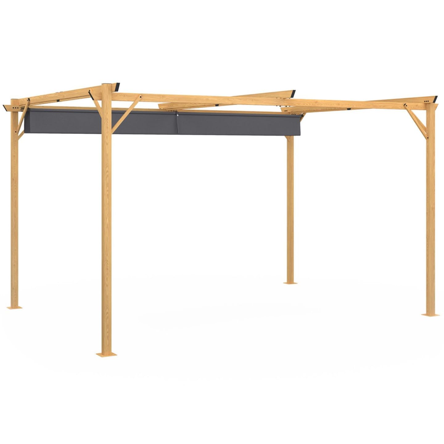 IDMarket - Pergola Toit rétractable 4 Pieds 3x4 M tonnelle Effet Bois Toile Gris Anthracite
