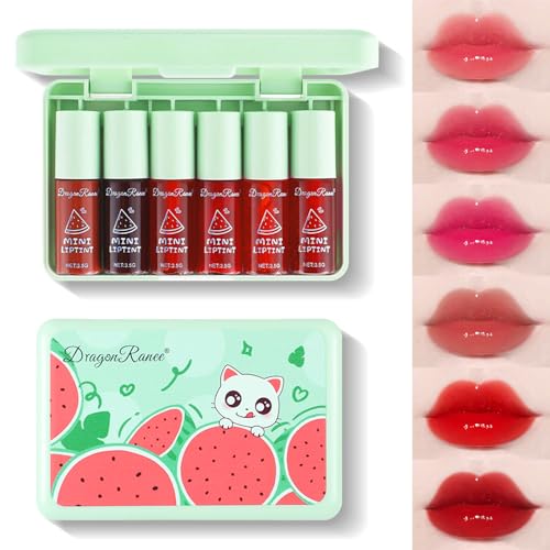 Eakroo 6 Colors Peach Lip Stain Set, Korean Lip Gloss Mini Liquid Lip Tint, Lipstick for Women, Liquid Blush, Lip Plumper, Lip Stain Long Lasting Waterproof, High Pigment, Vivid Color, Cute Stuff