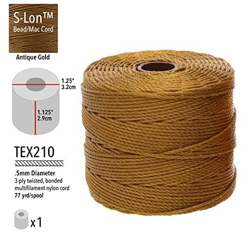Cordón de nailon de 3 capas S-Lon #18 trenzado, hilo dorado antiguo de 0,5 mm en carrete 3