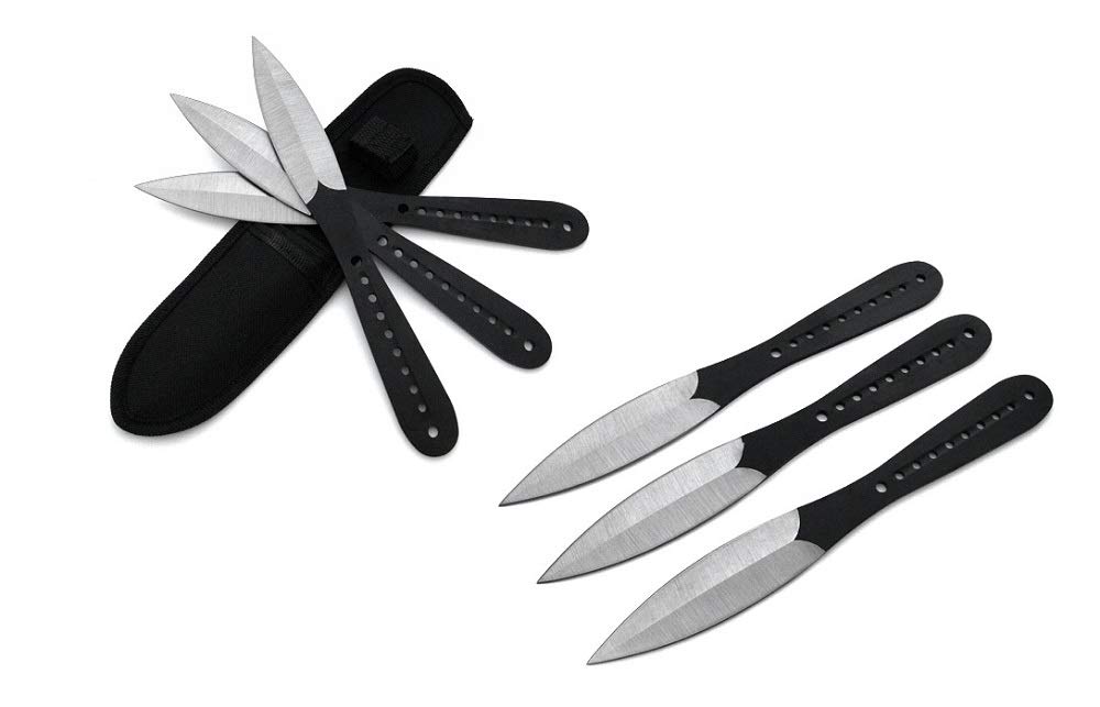 6 teiliges Wurfmesser Set 22,5 cm schwarz Tomahawk Edition inklusive Nylon Holster mit Gürtelschlaufe 3 hochwertige Throwing Knives - Ninja Wurfmesser