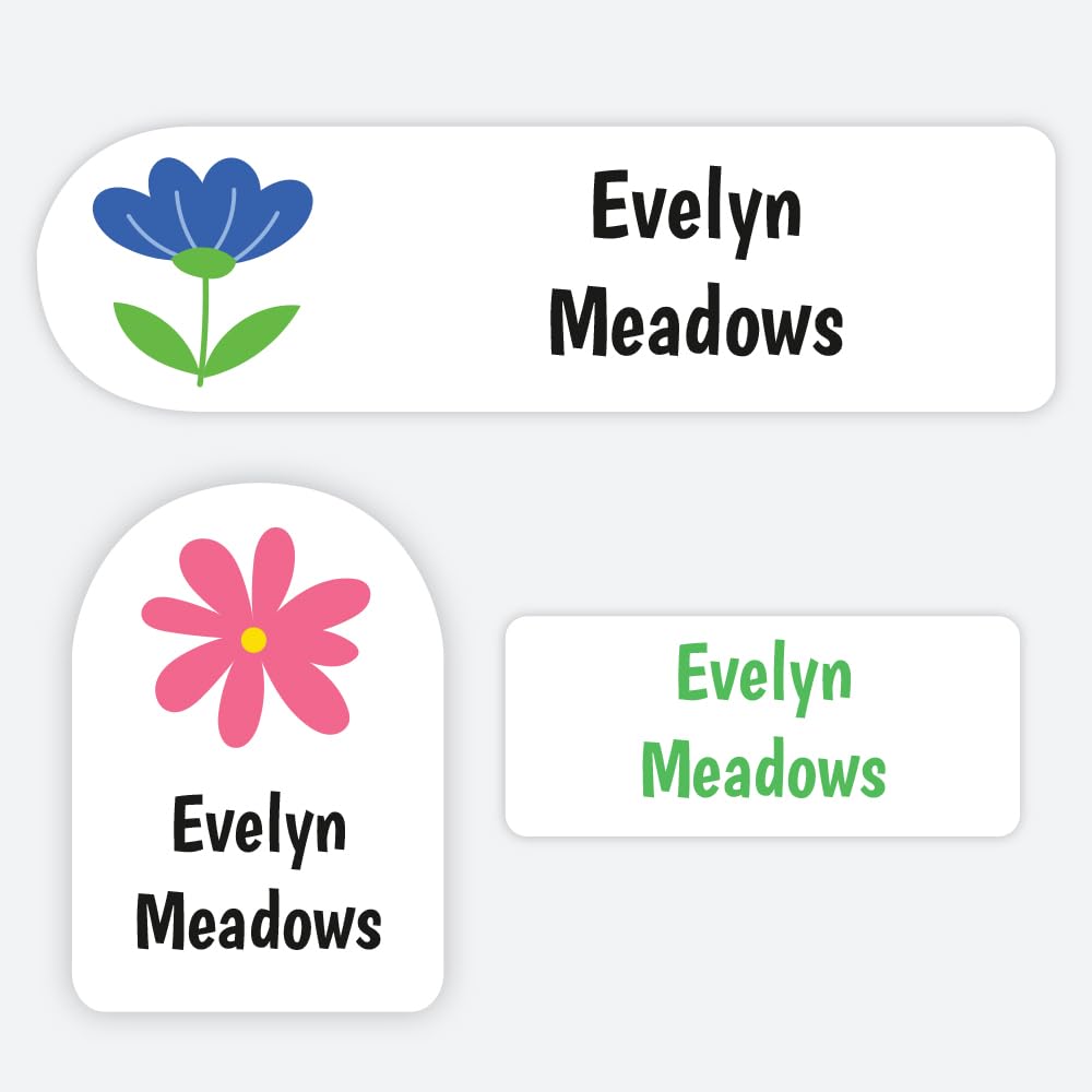 72 x Bright Flower Mix Premium Name Labels with Revolutionary Stay-Put Technology - Mixed Sizes for Clothes, Equipment, School Uniform, No Iron (SFP)