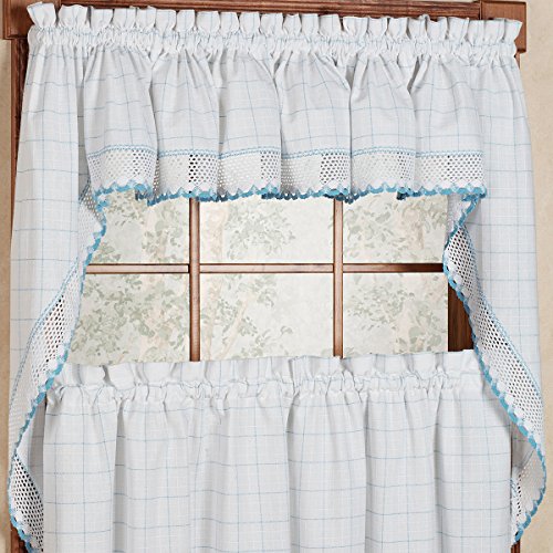 Image of Sweet Home Collection Kitchen Window Tier, Swag, or Valance Curtain Treatment in Stylish and Unique Patterns and Designs for All Home Decor, Adirondack White /Blue