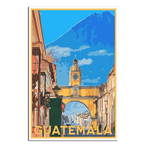 Affiche de voyage vintage Guatemala sur toile - Cadeau - Décoration murale - Poster décoratif