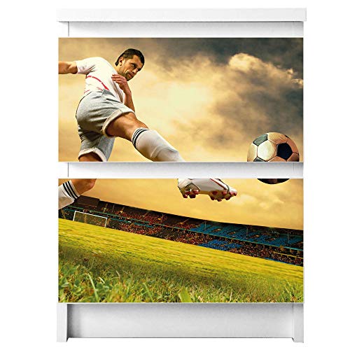 banjado® Möbelfolie selbstklebend für die IKEA Malm Kommode 2 Schubladen - Schrankfolien selbstklebend mit Motiv Football/Möbelfolie Malm für Kinder