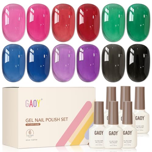 GAOY Jelly Red Black Gel Nail Polish Set
