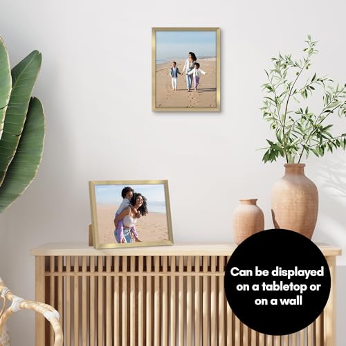 Americanflat 8x10 Picture Frame with Shatter-Resistant Glass - Streamline Collection - Thin Border Picture Frame for Tabletop and Wall Display - Hanging Hardware and Easel Stand Included - Gold