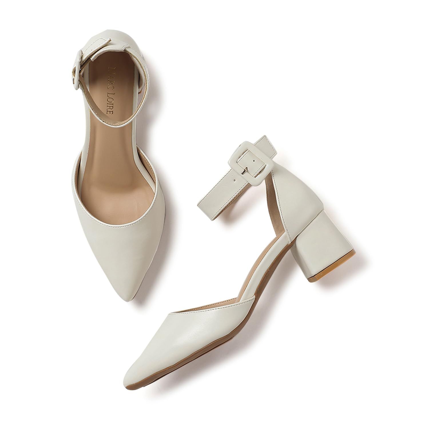 Women's Pointed Toe Pumps with Block Heel | Formal & Party Shoes with Ankle Loop & Buckle Strap | Office Wear Footwear-image-34