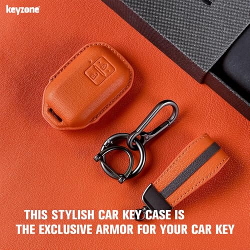 Image of Keyzone Royal Leather Key Cover for Victoris, Swift, DZire, Baleno, Ertiga, Grand Vitara, Brezza, Fronx, Jimny XL6, Ignis, Glanza, Urban Cruiser Hyryder, Rumion 2 Button smart Key (Sunset Orange)