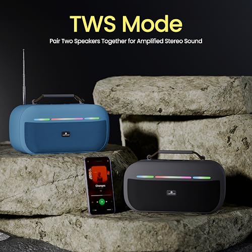 Image of LAPCARE Roxx 30W Portable Bluetooth Party Speaker with RGB Lights, TWS Stereo Pairing, 8H Playtime, 75mm Dynamic Drivers, BT 5.3v, USB /TF /FM, Extra Bass, Built-in MIC - Blue