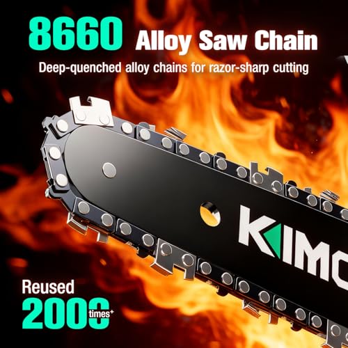 Image of KIMO Brushless Electric Chainsaw Cordless, 4.0Ah Battery & Fast Charger, Handheld Chain Saw with Auto Oiler, Battery Powered Chainsaw Electric for Tree Trimming, 34 FT /S Cutting Speed, 8-INCH
