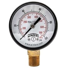 Winters PEM202LF PEM-LF Series Pressure Gauge, 2" Dial size, 1/4" NPT, 0/100 psi/kpa, 3-2-3% accuracy