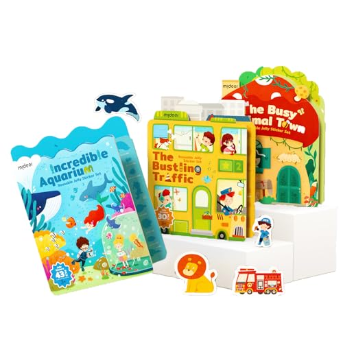 MiDeer 3Pack Reusable Sticker Book for Kids 2-4 Waterproof Puffy Sticker Book for Toddler 1-3 Educational Sensory Play Activity Sticker Book for Toddlers