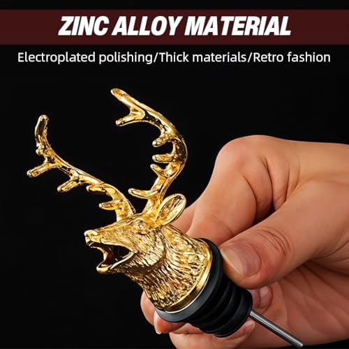 Image of HASTHIP Wine Pourer Red Wine Spout for Wine Bottle Golden Buck Deer Statue Wine Pourer Aerator Universal Wine Bottle Stopper Wine Accessories Gift
