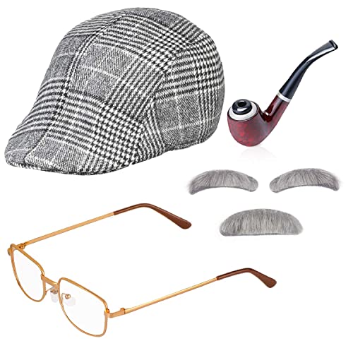 Beelittle Old Man Costume Grandpa Accessories Men Beret Hat Glasses (Light Grey) Beelittle Old Man Costume Grandpa Accessories Men Beret Hat Glasses (Light Grey)