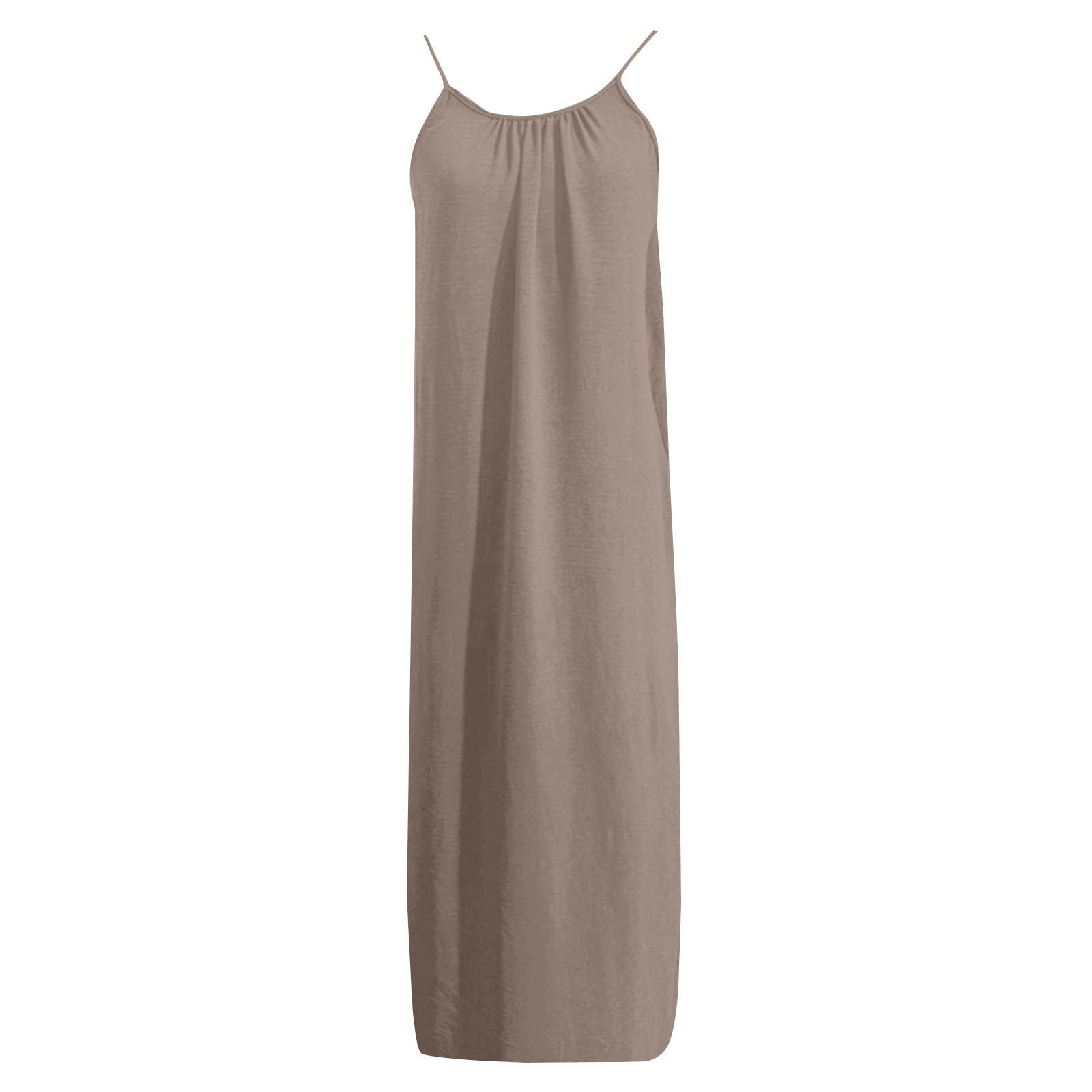 Vestido Cami sin espalda para mujer - Vestido de verano ligero para la playa, tirantes delgados, vestido maxi bohemio, sin mangas, vestido de muselina, vestido informal suelto, elegante, vestido de