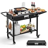 Portable Grill Cart for Blackstone Griddle, 440lb Foldable Outdoor Grill Table with Wheels for Ninja, 31' W x 17' D Blackstone Griddle Stand with Caddy Fit 17” or 22”, Black