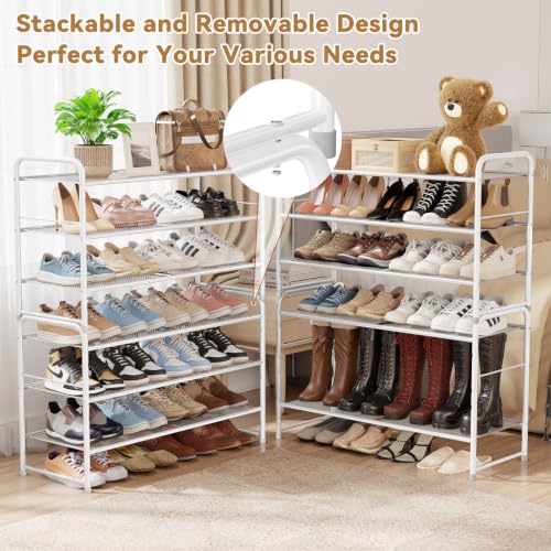 Image of 3 Tier Shoe Storage Rack with Steel Mesh Shelves for Entryway, White