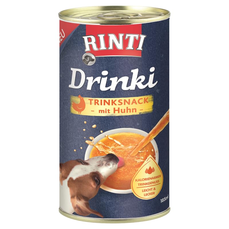 Rinti Drinki Huhn 6 x 185ml | Trinksnack für Hunde | mit Fleischsaft & Hühnerbrustfilet | kalorienarm | erhöht die Flüssigkeitsaufnahme | Ergänzungsfuttermittel