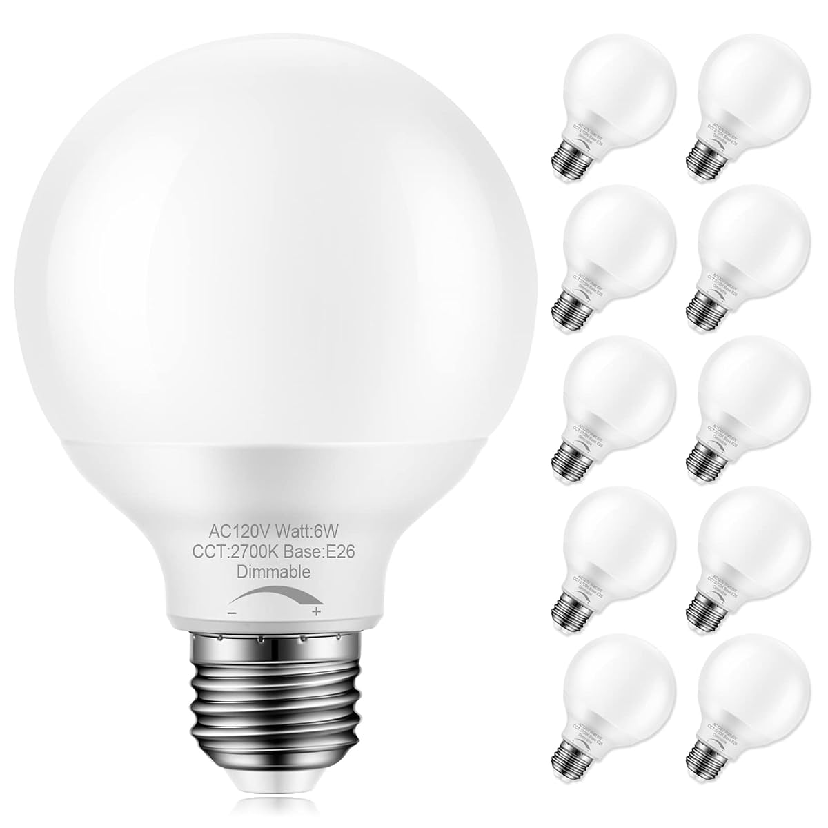 Marxlait 10-Pack Dimmable G25 Globe Light Bulbs LED, 6W=40W Replacement, Warm