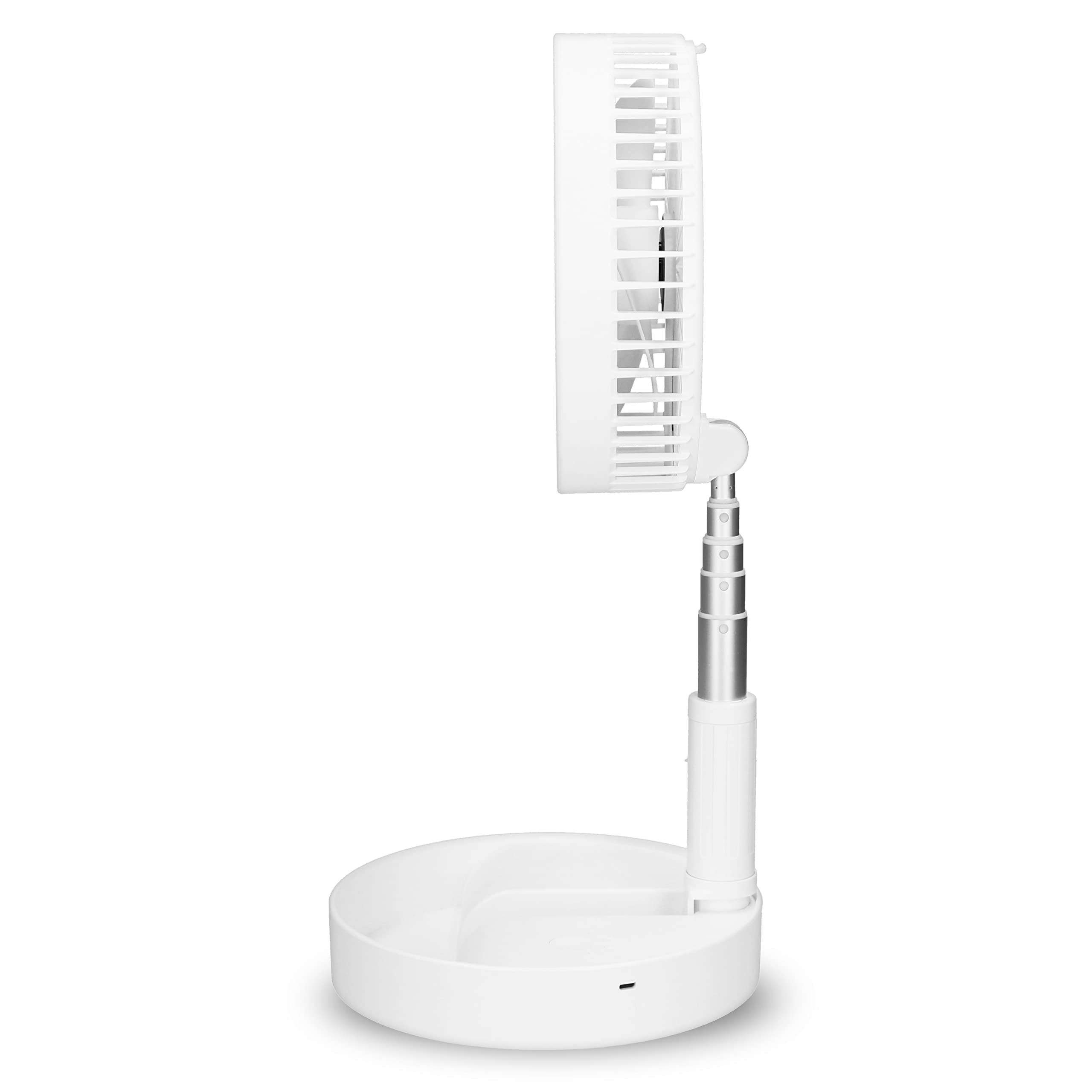 Trebs 99380 Ventilatore da tavolo - Portatile e alimentato a batteria - Supporto telescopico - Batteria 10000 mAh - 4 velocità - Bianco