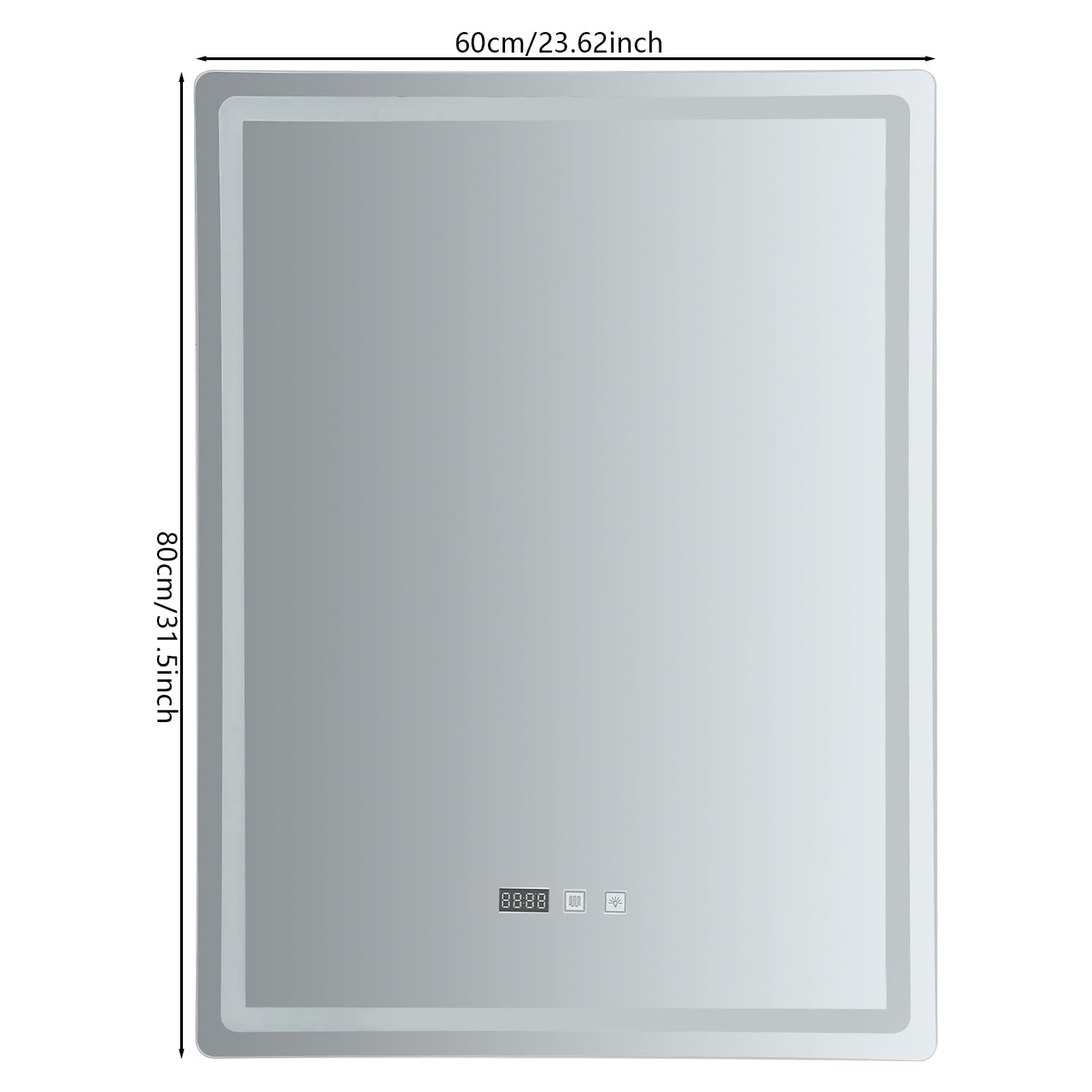 Espejo de baño LED con luces, 60 x 80 cm, espejo iluminado para pared de baño, regulable, sin vaho, tres colores de luz, instalación vertical, plata
