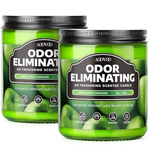 Image of AOOVOO Green Apple 2 Pack Odor Eliminating Highly Fragranced Candle - Eliminates 95% of Pet, Smoke, Food, and Other Smells Quickly, Air Freshing Soy Candle, Up to 100 Hours Burn time