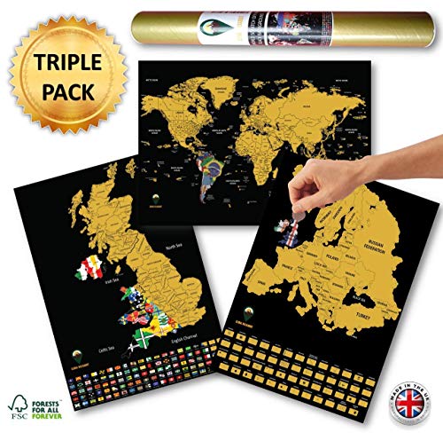Global Walkabout German A3 Flags World Maps with A3 Country & European Maps (Black)