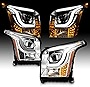 AmeriLite for 2015-2017 GMC Yukon/XL Halogen Type LED Tube Square Projector Chrome Replacement Headlights Assembly Set - Driver and Passenger Side