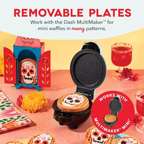 Image of Dash MultiMaker Mini System Removable Plate Set - Nonstick Replacement Plates for Halloween Waffle Breakfast - Waffle Maker Not Included - 4-Inch - Two-Pack - Skull & Jack-O-Lantern