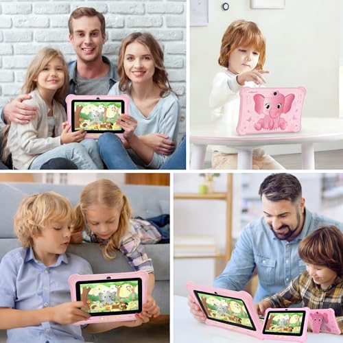 Image of Kids Tablet, 7 inch Android Tablets for Kids 12+, 6GB+32GB (512GB expand) Learning Tablet with SIM Card Slot & Case, WIFI, Parental Control, Eye Protection, Dual Camera, 3G /2G Cellular Network, Pink