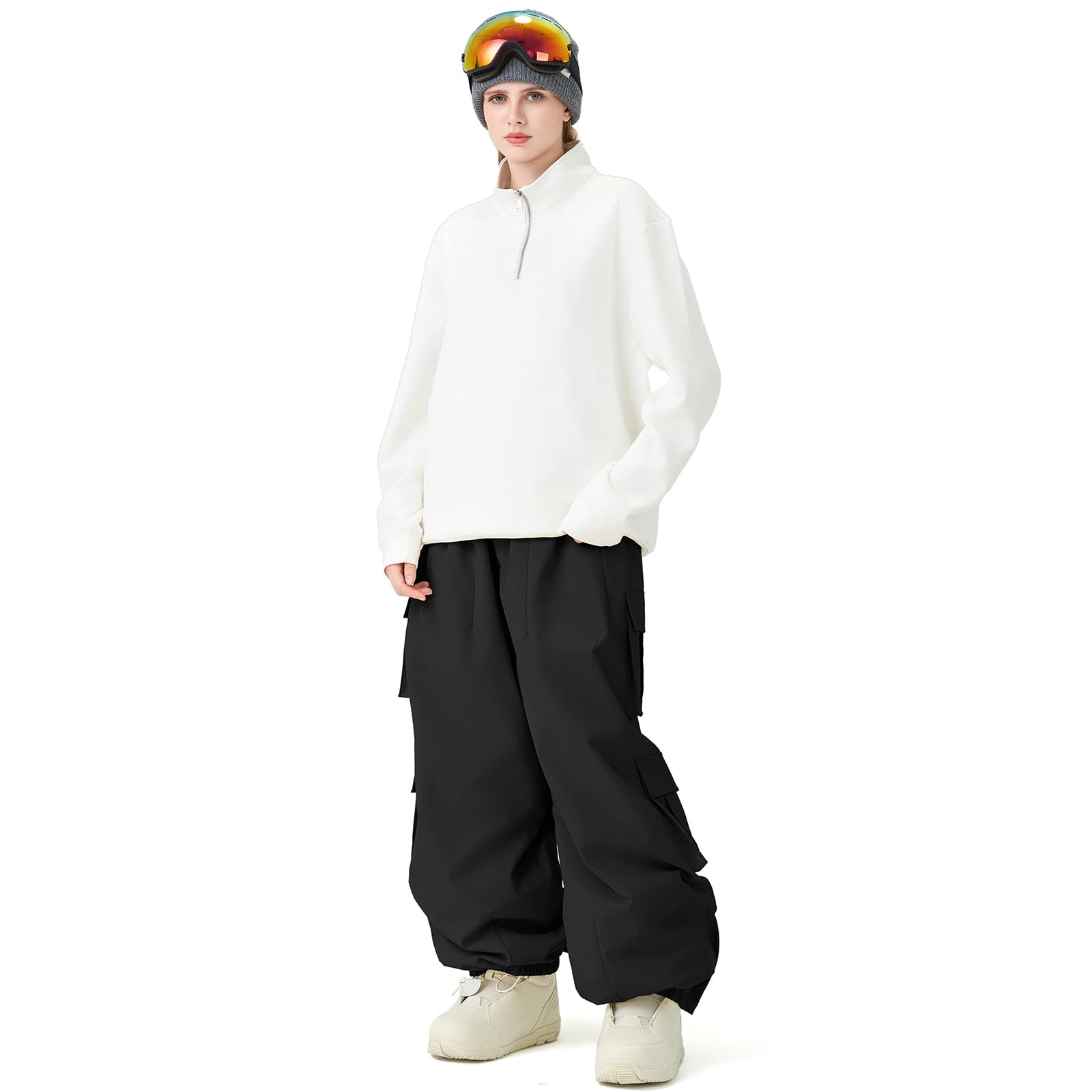 HOUZONIY Damen Skihose Wasserdicht Winddicht Snowboardhose Baggy Winterhose Gefüttert Softshellhose Winter Thermo Hose Wanderhose
