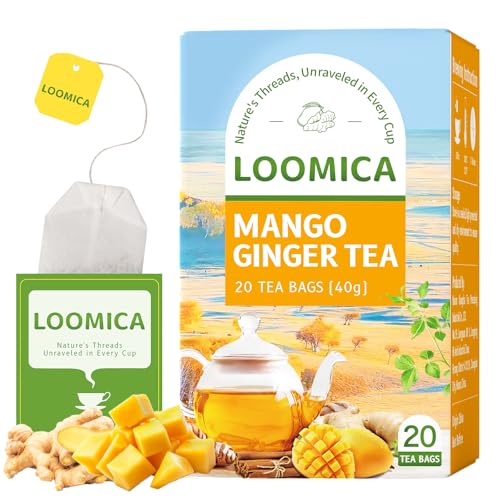 Image of LOOMICA Mango Ginger Tea Bags, Caffeine-Free, Spiced Herbal Tea with Ginger, Cardamom & Cinnamon, Naturally Sweet & Tropical Vibe, Perfect for Relaxation, 20 Counts