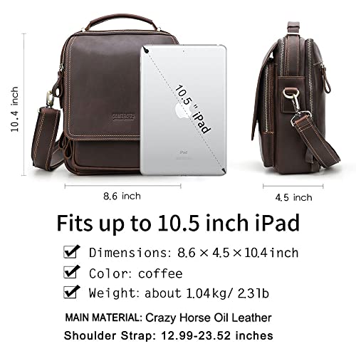 Contacts Full Grain Leather Messenger Bag for Men Crossbody Shoulder Bag Travel Handbag Fit 10.5" iPad Satchel Bag (Brown)3