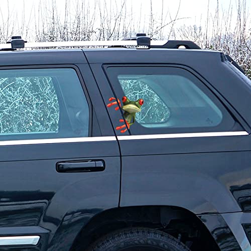 Utenew 2 Pieces Cute 3D Peep Frog Car Stickers, Funny Truck Window Vinyl Green Frog Decal, Waterproof Cartoon Animal Cling For Windshield Rearview Mirror Car Motorcycle Wall Decor, Left & Right #TOP5
