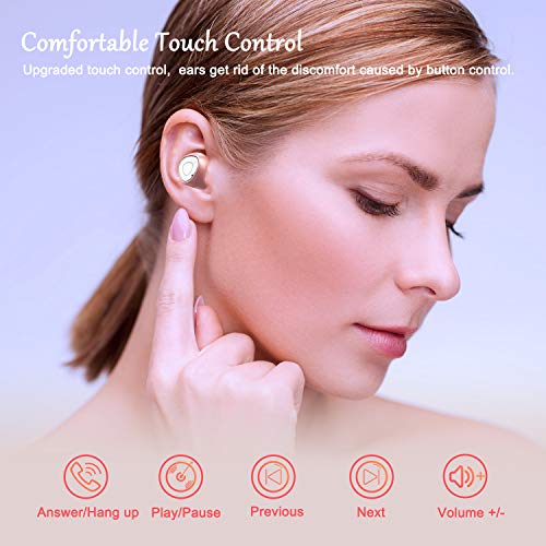 Rose Gold Wireless Earbuds Bluetooth 5.0, Noise Cancelling True Wireless Earbuds 18H Playtime, 3D Stereo Sound Wireless Bluetooth Headphones Volume Control, Built in Mic with Portable Charging Case
