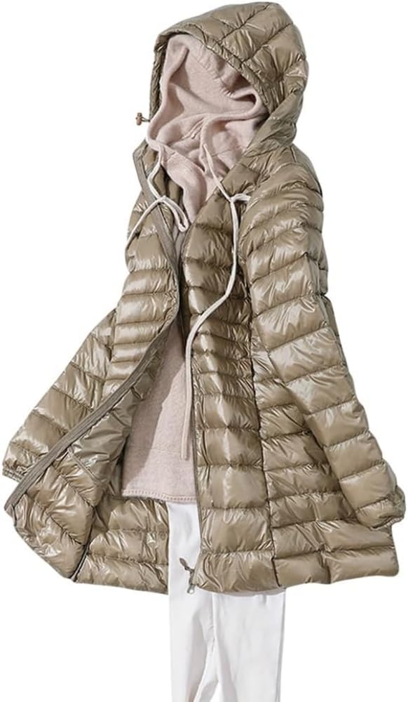 Chaqueta de Pluma Acolchada Ligera para Mujer Abrigo con Capucha Abrigo Largo de Invierno Chaqueta Suave y Elegante Abrigo de Invierno con Cremallera
