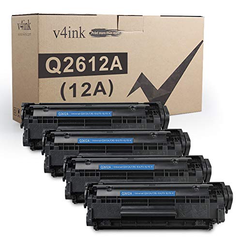 V4INK 4PK Compatible 12A Toner Cartridge Replacement for 12A Q2612A Toner Black Ink for use with HP 1012 1018 1020 1022 1022N 3015 M1005 M1319F Canon D420 D450 D480 MF4150 MF4350D MF4370DN Printer