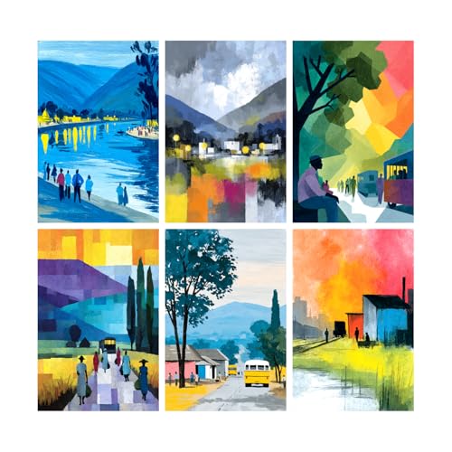 Image of SiddArtify Abstract Landscape Wall Art Prints Set - Modern People Poster Decor for Living Room Bedroom Office - 12x18 inch Sticker Pack of 6
