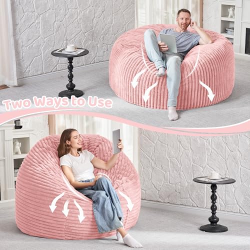 Image of HABUTWAY 4FT Bean Bag Chair, 4' Large Bean Bag Chairs for Adults with Removable Stripe Plush Cover, Memory Foam Beanbag Chair for Living Room Bedroom Dorm (Tender Pink)
