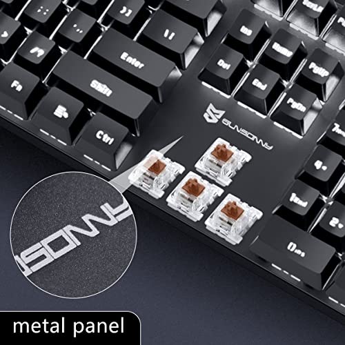 Image of Merdia Brown Switch Black Full Size Mechanical Gaming Keyboard | 104 Keys US Layout Ice Blue Backlit Wired PC Gaming Keyboards | Hot Swappable LED Backlit Wired Mechanical Computer Keyboards